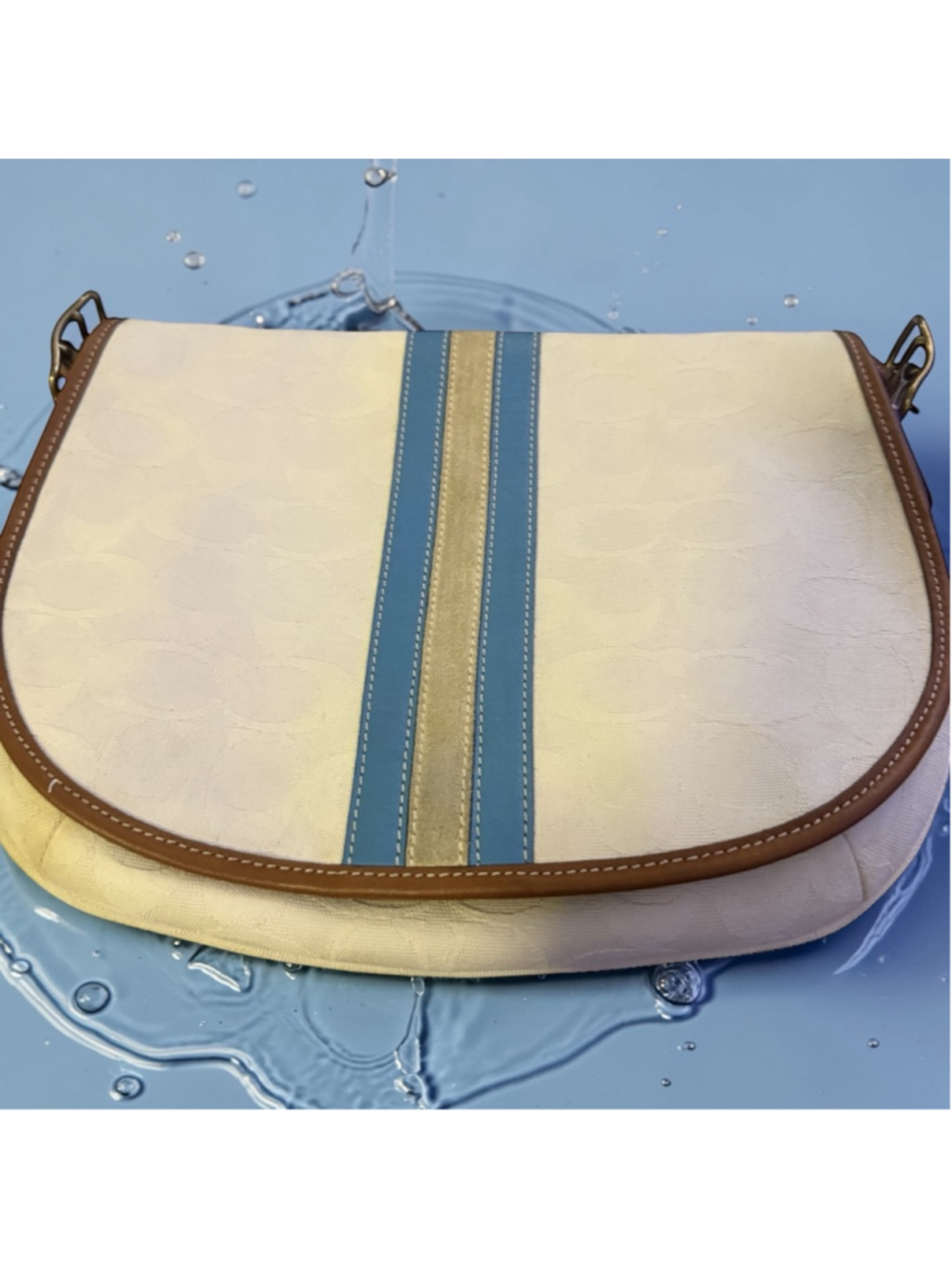 Coach Signature Stripe Saddle Flap Bag - RARE Vintage 2004 NºB04K-7043